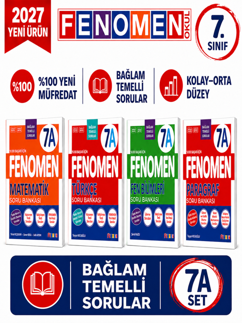 2027 7.Sınıf 7A MATEMATİK- 7A TÜRKÇE-7A FEN-7A PARAGRAF -Yeni Müfredat Soru Bankası Seti(4 KİTAP)