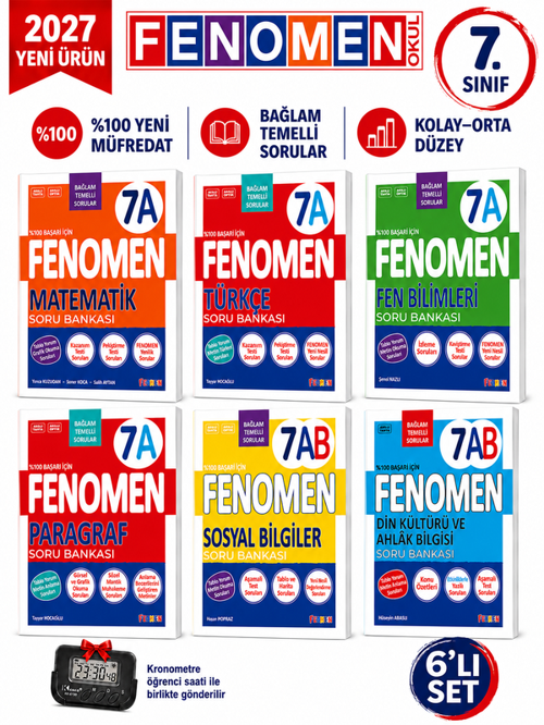 2027 7.Sınıf Tüm Dersler A (Kolay-Orta) 6 Kitap Bağlam Temelli %100 Marif Yeni Müfredat Soru Bankası Seti+Kronometre