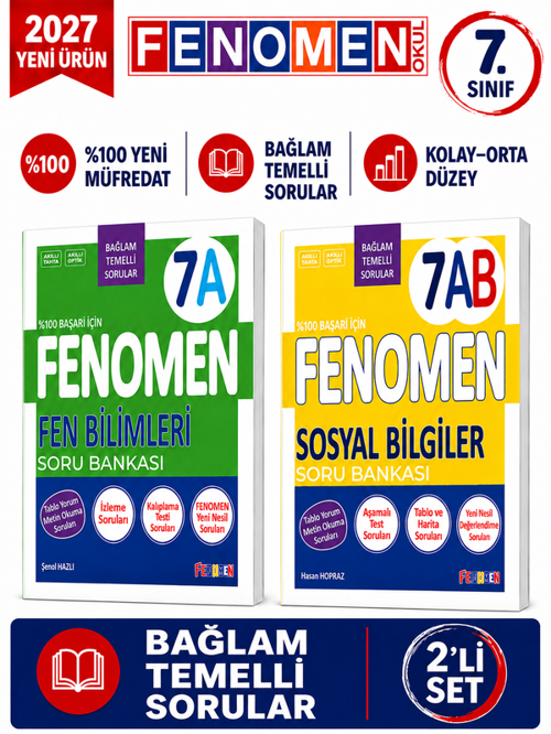 2027 7.Sınıf FEN BİLİMLERİ A-SOSYAL BİLGİLER AB Kolay Orta Seviye %100 Marif Yeni Müfredat Soru Bankası Seti