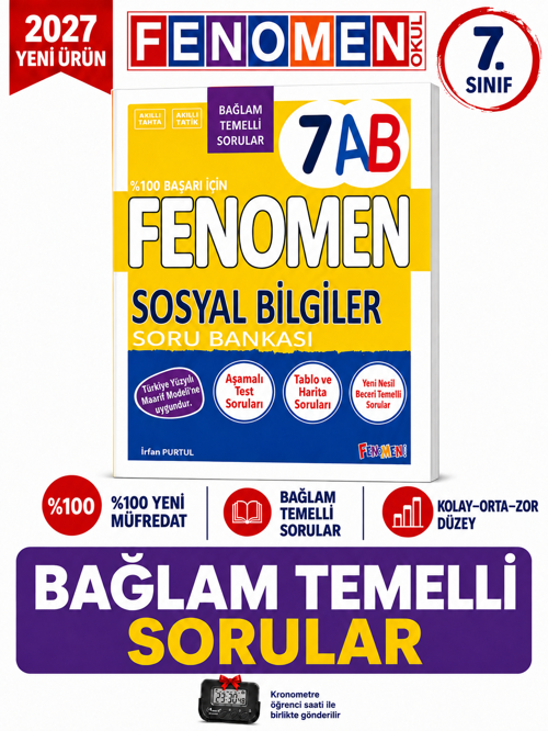 2027 7.Sınıf 7A SOSYAL BİLGİLER Bağlam Temelli %100 Maarif Yüzyıl Yeni Müfredat Soru Bankası Kolay-Orta+Kronometre