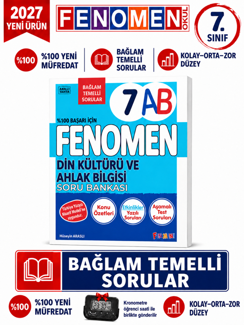 2027 7.Sınıf DİN KÜLTÜRÜ AB Kolay Orta İleri Seviye %100 Marif Yeni Müfredat Soru Bankası+Kronometre(YENİ ÜRÜN)
