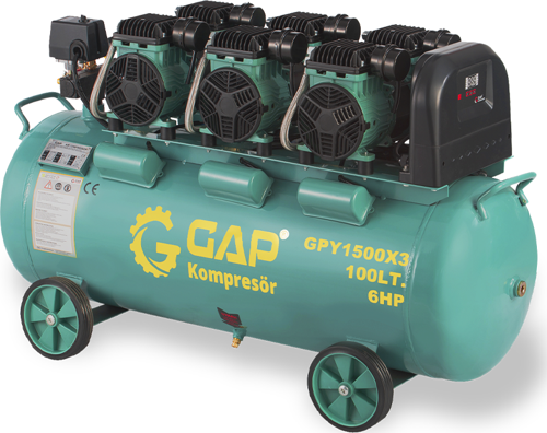 GPY1500X3 100 Litre 6 Hp Hava Kompresörü Yağsız Sessiz Hızlı Kompresör