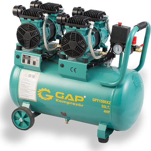 GPY1500X2 50 Litre 4 Hp Hava Kompresörü Yağsız Sessiz Hızlı Kompresör