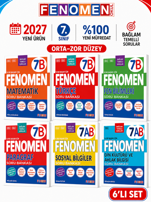 2027 7.Sınıf Tüm Dersler B (Orta-Zor ) 6 Kitap Bağlam Temelli %100 Marif Yeni Müfredat Soru Bankası Seti