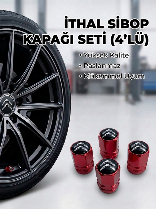 Citroen Grubu ile Uyumlu Alüminyum Altıgen Sibop Kapak Seti (Kırmızı) - İthal Sibop Kapağı (4lü Set)