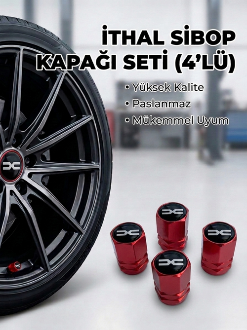 Dacia Grubu ile Uyumlu Alüminyum Altıgen Sibop Kapak Seti (Kırmızı) - İthal Sibop Kapağı (4lü Set)
