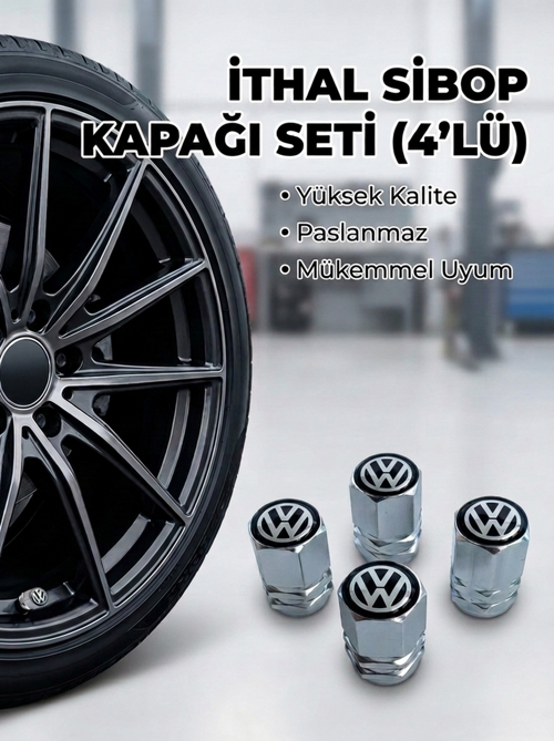 Volkswagen Grubu ile Uyumlu Alüminyum Altıgen Sibop Kapak Seti (Gümüş) - İthal Sibop Kapağı (4lü Set)