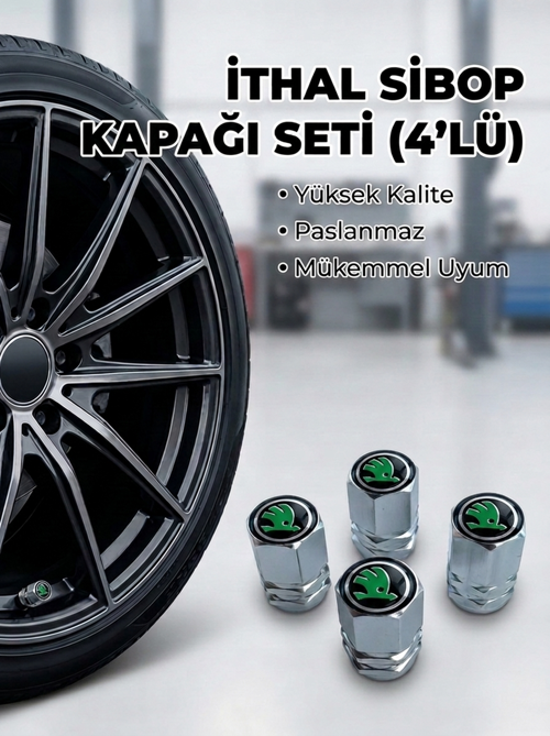 Skoda Grubu ile Uyumlu Alüminyum Altıgen Sibop Kapak Seti (Gümüş) - İthal Sibop Kapağı (4lü Set)