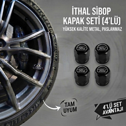 Förd Grubu ile Uyumlu Alüminyum Altıgen Sibop Kapak Seti (Siyah) - İthal Sibop Kapağı (4lü Set)