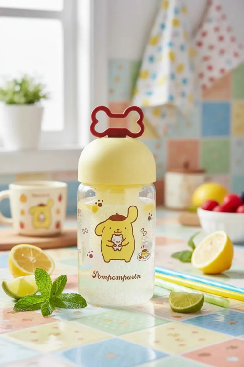 Sanrio Lisanslı Pompompurin Süzgeçli Borosilikat Cam Şişe – Bitki Çayı Demleme Matarası