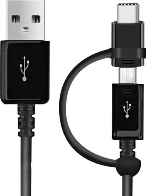 Samsung Uyumlu 2 In1 Micro Usb + Type-C Combo Kablo Siyah