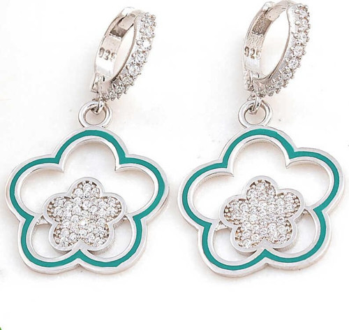 Gümüş Sallantılı Çiçek Desenli Kadın Küpe