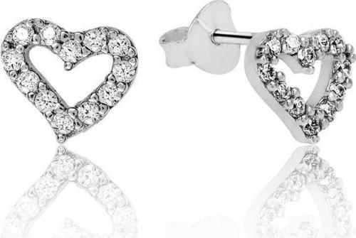 925 Ayar Gümüş Beyaz Kalpli Çivili Küpe