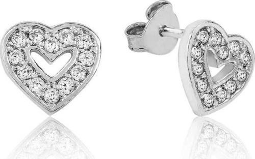 925 Ayar Gümüş Beyaz Kalpli Çivili Küpe