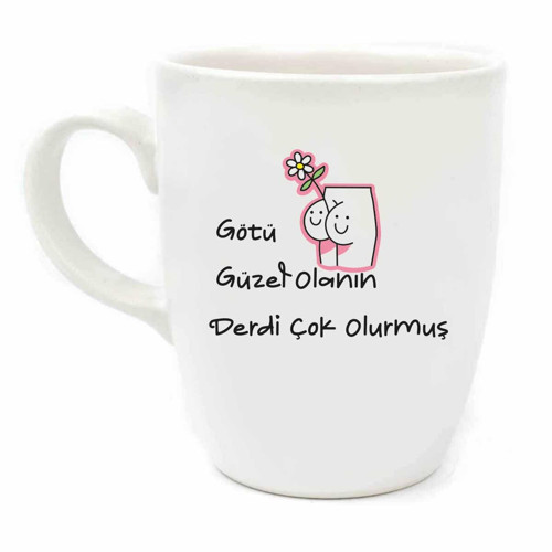 Götü Güzel Olanın Derdi Çok Olurmuş Krem Oval Kupa - Hediyelik Kupa Fincan Mug