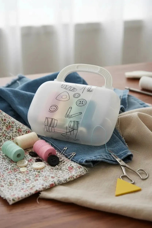 Lisanslı Mini Dikiş Kutusu Beyaz – Seyahat Tipi Taşınabilir Pratik Onarım Seti 12 Cm
