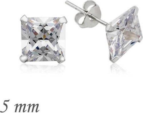 925 Ayar Gümüş Kare Tek Taş Zirkon Küpe - 5 mm