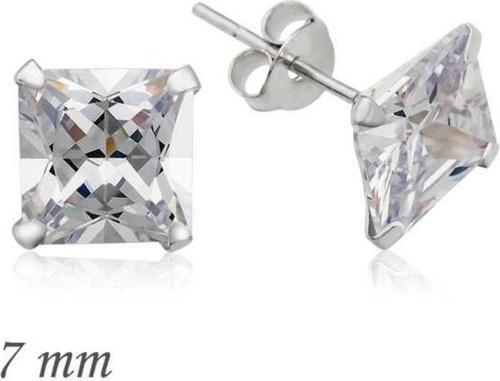 925 Ayar Gümüş Kare Tek Taş Zirkon Küpe - 7 mm