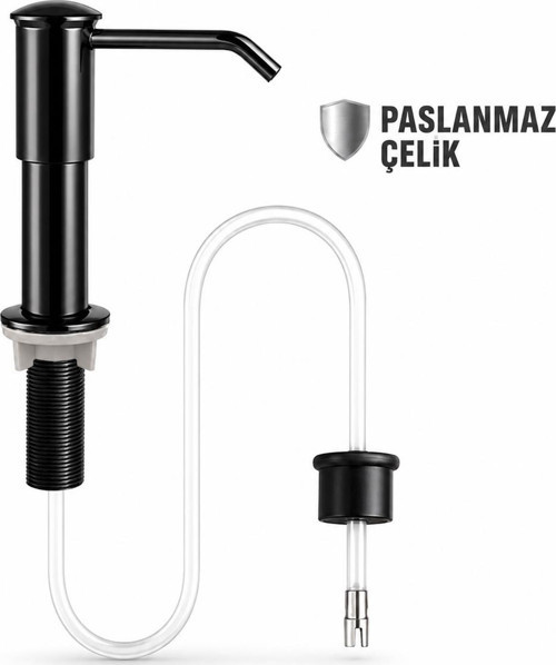 Siyah Ankastre Sıvı Sabunluk Bulaşık Deterjanı Pompası 304 Paslanmaz Çelik 1 Metre Hortumlu