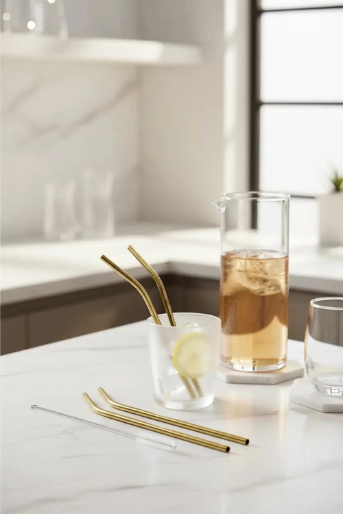 Lisanslı 3'Lü Metal Pipet Seti – 304 Paslanmaz Çelik – Temizleme Fırçalı