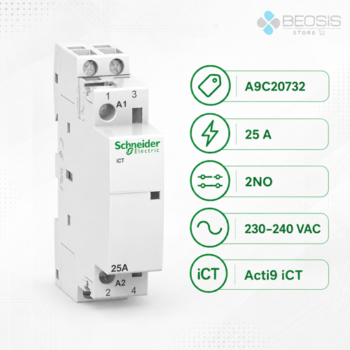 Acti9 iCT A9C20732 25A 2NO 230–240 V AC Modüler Kontaktör