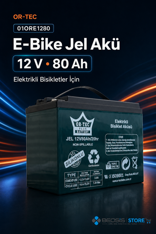 E-BİKE JEL AKÜ 01ORE1280 12 V 80 Ah ELEKTRİKLİ JEL AKÜ