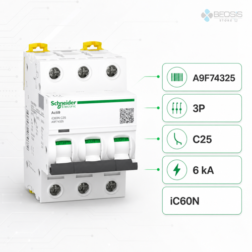 Acti9 iC60N A9F74325 3P C25 6kA Otomatik Sigorta