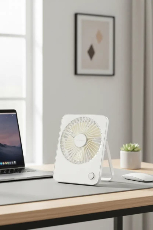 Makaron Serisi Katlanabilir Mini Fan Beyaz – Şarj Edilebilir Taşınabilir Fan 17,8 Cm