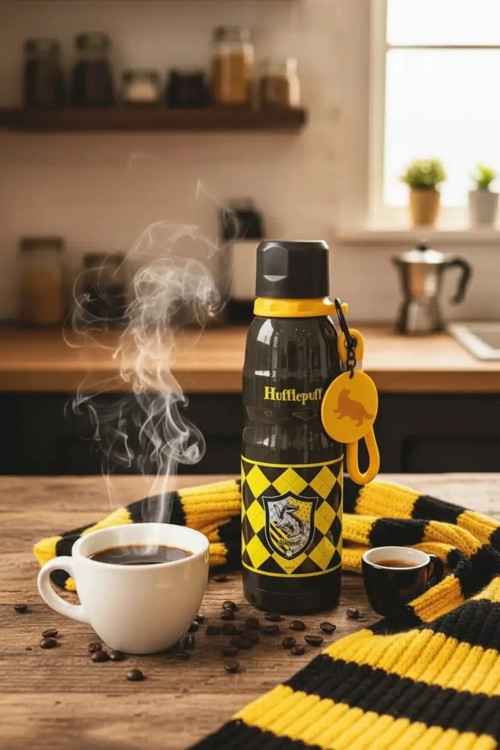 Lisanslı Hufflepuff Charmlı Termos – 304 Paslanmaz Çelik Sızdırmaz Su Termosu 600 ML