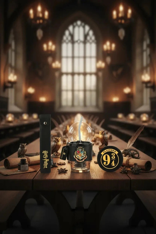 Harry Potter Lisanslı 390 ml Cam Bardak Seti – Pipetli, Kapaklı ve Silikon Kılıflı Hogwarts Tasarımı