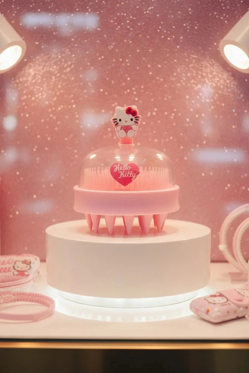 Sanrio Lisanslı Hello Kitty Pembe Serisi Masaj Aleti Şampuan Fırçası – Esnek Silikon Uçlu 9.3 Cm