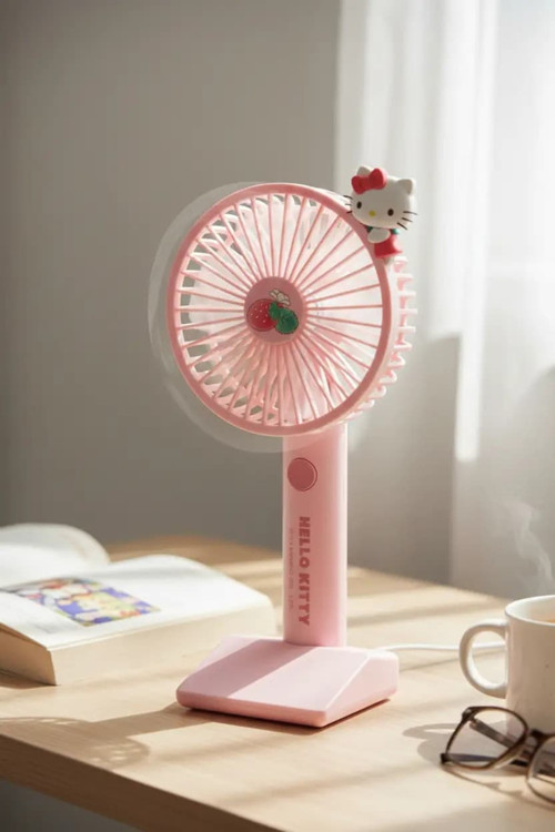 Lisanslı Hello Kitty Mini El Vantilatörü – Taşınabilir Şarjlı Serinletici 21,5 Cm