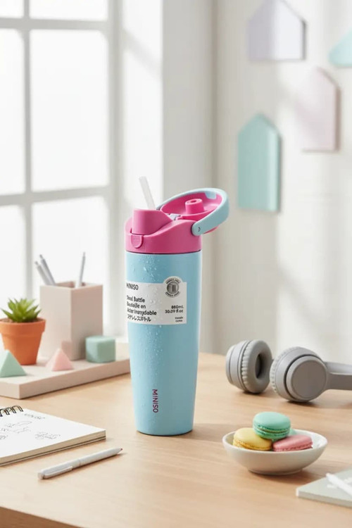 Lisanslı Pipetli Paslanmaz Çelik Bardak 890 Ml – Tutamaklı