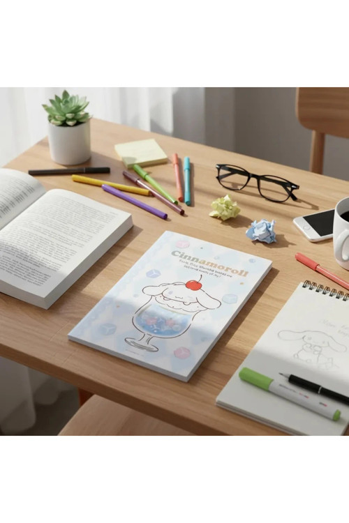Sanrio Lisanslı Cinnamoroll Renkli Yaz Serisi EVA Kapaklı Çizgili Not Defteri – A5 Boyut 104 Sayfa