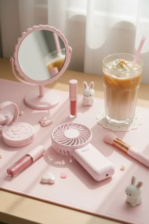 Macaron Serisi 1200mAh Taşınabilir Mini El Fanı – Pembe Renkli Şarj Edilebilir Fan