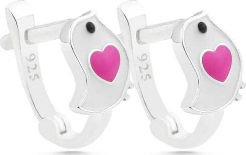 Gümüş Kalpli Kuş Çocuk Küpesi