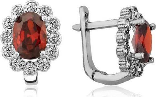 Gümüş Kırmızı Çiçek Desenli J Bayan Küpe