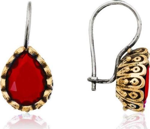 Gümüş Kırmızı Damla Otantik Kadın Küpe