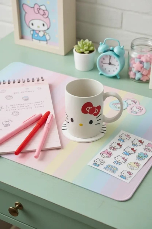 Sanrio Lisanslı Hello Kitty Seramik Kupa Seti 340 mL – Altlıklı Tasarım