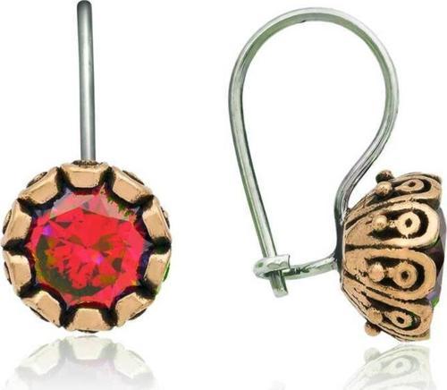 Gümüş Kırmızı Yuvarlak Otantik Kadın Küpe