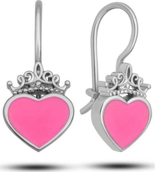 Gümüş Pembe Kalp Sallantılı Çocuk Küpe