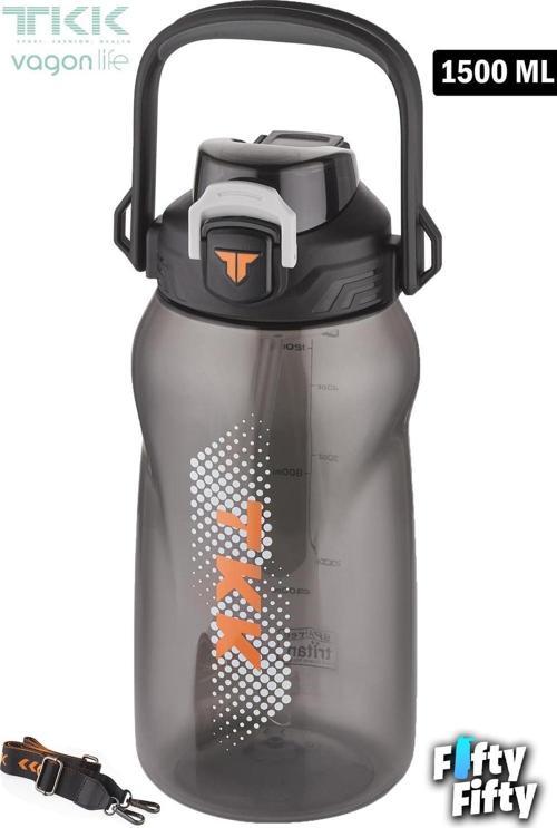 TKK 1500 ML Tek Kapak Çift Kullanım Pipetli/Rahat İçim Tritan Su Matarası-FFTKK1027-1500ML