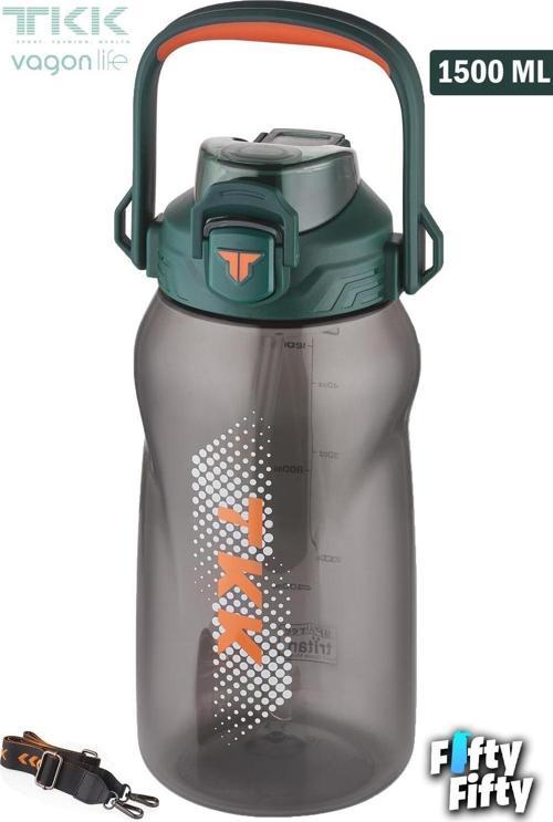 TKK 1500 ML Tek Kapak Çift Kullanım Pipetli/Rahat İçim Tritan Su Matarası-FFTKK1027-1500ML