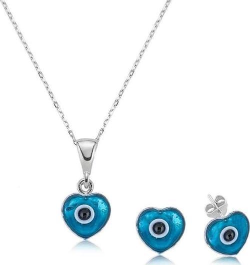 925 Ayar Gümüş Kalpli Nazar Set