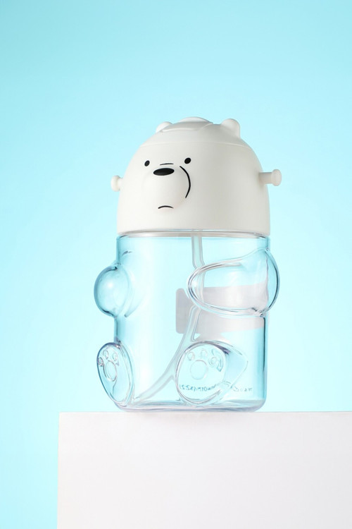 We Bare Bears Lisanslı Kutup Ayısı Figür Plastik Suluk – Askılı ve Pipetli Çocuk Matarası 600 ML