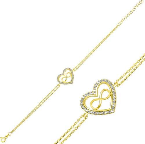 925 Ayar Gümüş Gold Kalp Sonsuzluk Bileklik