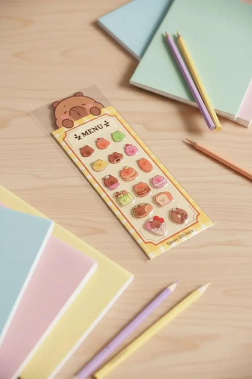 Lisanslı Pişirme Serisi Mimibara Epoksi Sticker Kabartmalı Parlak Çıkartma Seti