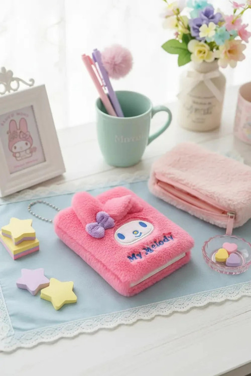 Lisanslı My Melody Kolyeli Peluş Defter – Taşınabilir & Yumuşak Dokulu