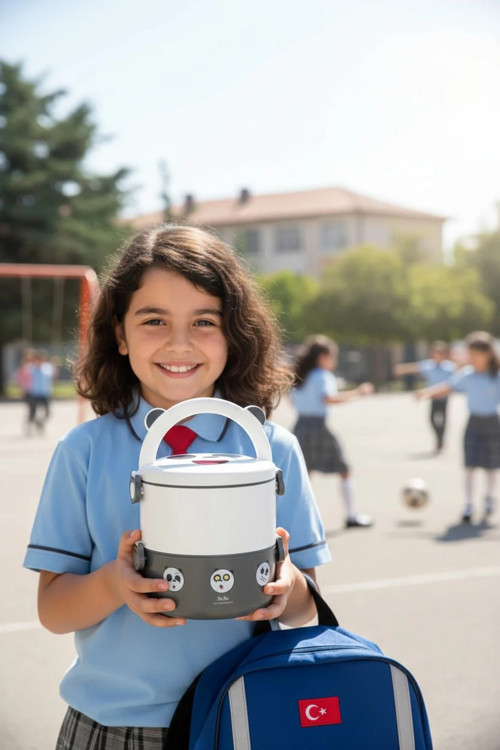 We Bare Bears Lisanslı Panda Çift Katlı Yemek Kabı – Kilitli ve Kaşıklı Beslenme Kutusu 1850 ML