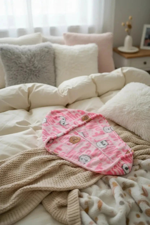 We Bare Bears Lisanslı Saç Havlusu – Mikrofiber Hızlı Kuruyan Pembe